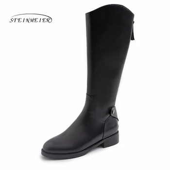 

Steinmeier Long Boots Women Genuine Cow Leather Round Toe Zipper Closure Knee High Boots Winter Fashion Lady Shoes Handmade