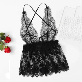 

Lingerie Jumpsuit Sexy Bra Women Deep V-Neck Lace Lingerie Bodysuit Backless Teddy Sleepwear Jumpsuit Stanik damski Dropship D