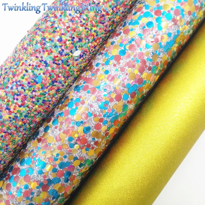 

Mixed Color Glitter Fabric, Chunky Glitter Leather Fabrich Sheets, Synthetic Leather For Bow A4 8"x11" Twinkling Ming XM286