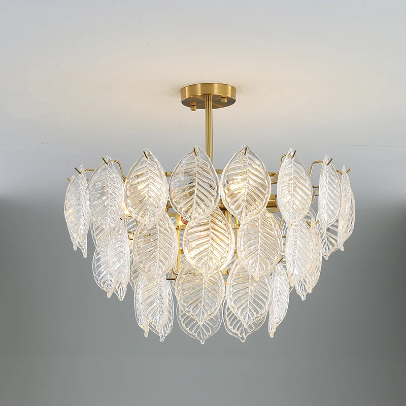 cheap chandeliers Postmodern Simple Atmosphere Light Luxury Home Living Room Lamp Villa Dining Room Bedroom Creative Glass Leaf Chandelier chandelier lamp