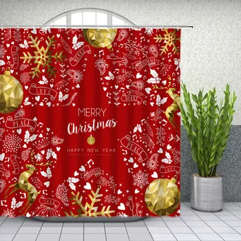 

Christmas Shower Curtains New Year Bathroom Decor Xmas Cartoon Snowman Rope Balls Snow Scenery Kids Bath Room Cloth Curtain