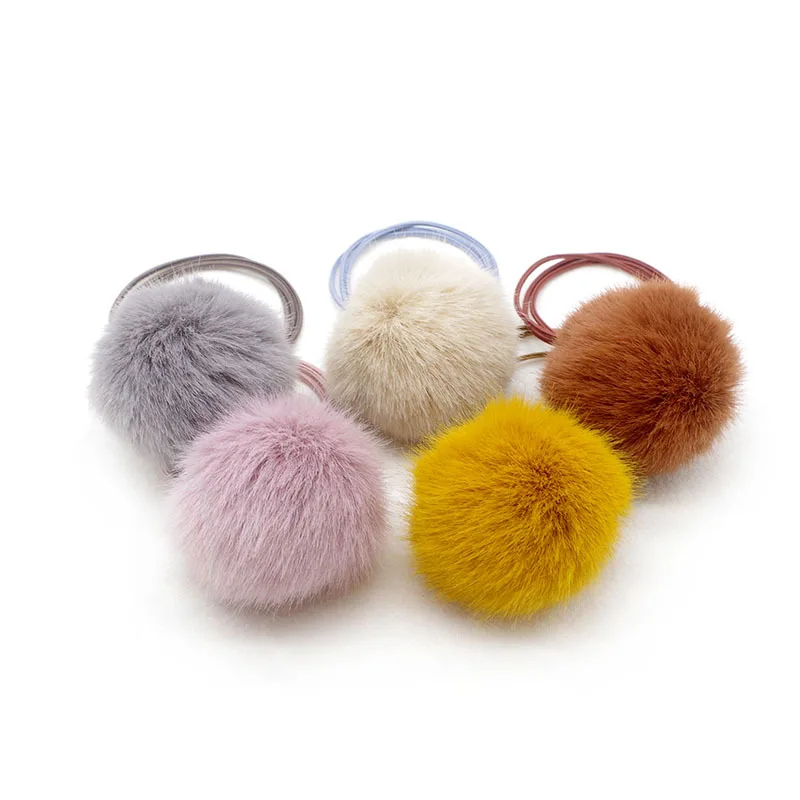 

Boutique ins 10pcs Fashion Cute Fur Pom Pom Hair Ties Solid Ball Elastic Hair Bands Princess Headwear Winter Hair Accessories