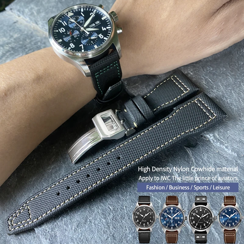 

20/21/22mm High quality Calfskin Leather Nylon Watch strap Fit for IWC Pilot SPITFIRE MARK18 Portofino TOP GUN IW3777 Watchband