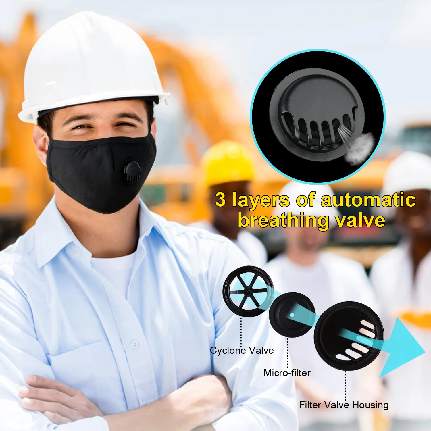 

10 Pcs Face Mask Dust Mask Anti Pollution Mask PM2.5 Activated Carbon Filter Insert Black Breathable Valve Mask Mouth Cover