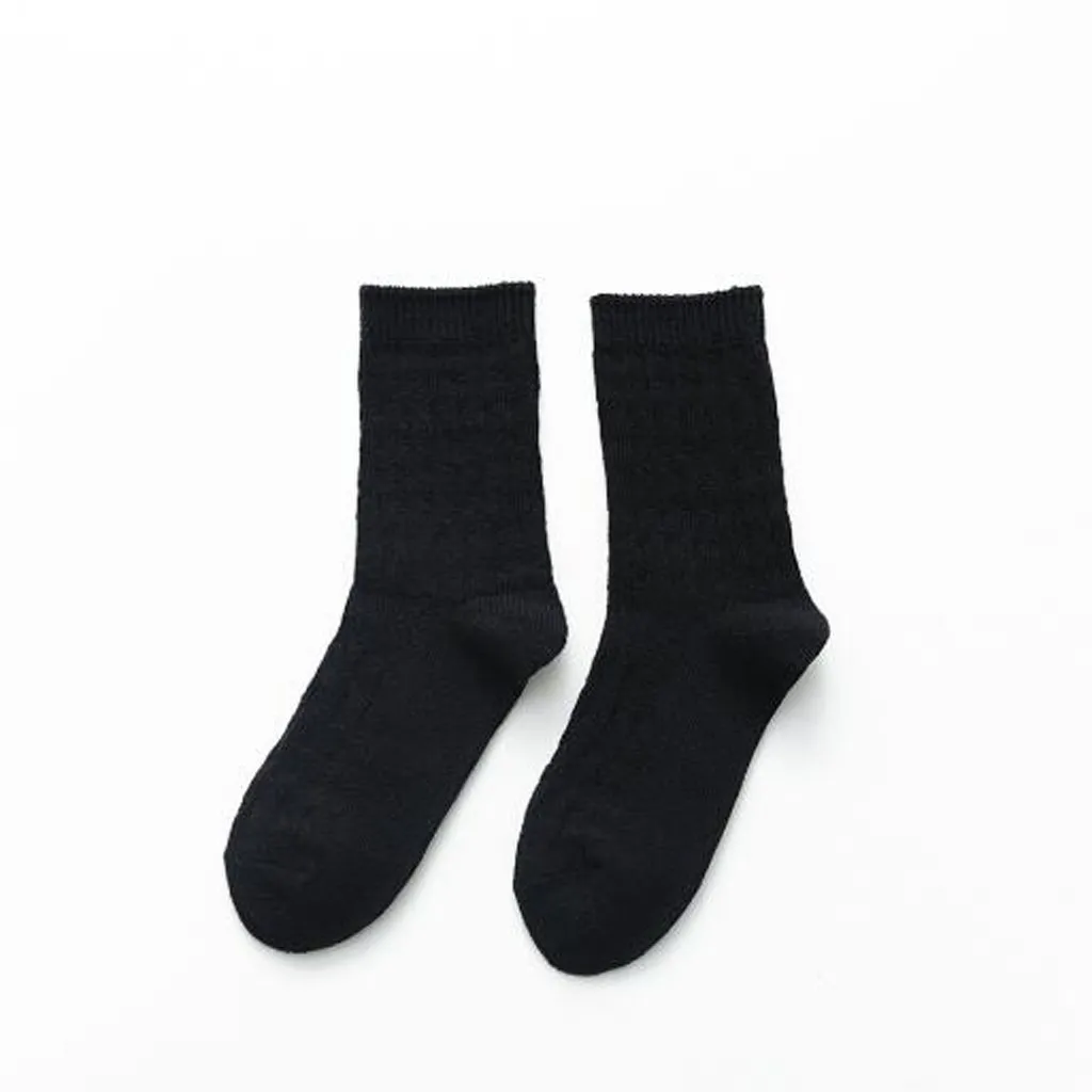 Womail, Женские однотонные хлопковые носки, толстые трикотажные трехмерные жаккардовые носки, носки без пятки, ворсовые Носки - Цвет: BK