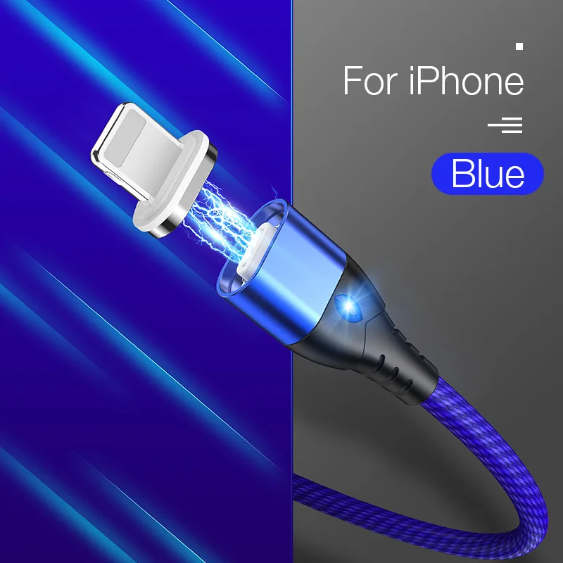 Магнитный Micro usb type-C кабель для iPhone кабели освещения 1 м 2 м 3A провод для быстрого заряда type-C Магнитный кабель для зарядки телефона - Цвет: Blue For Apple