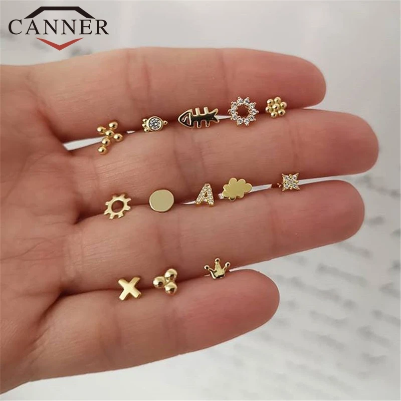 

Cute INS 925 Sterling Silver Stud Earrings Mini Shell/Moon/Star/Cross Shaped Earrings for Women CZ Zircon Gold Silver Jewelry