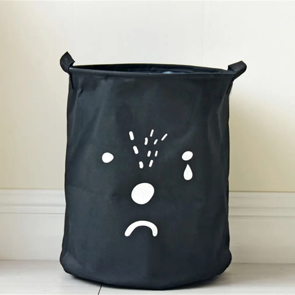 Foldable Cotton Linen Dirty Clothes Storage Barrel Basket Large Size Thick Bathroom Sundries Kids Toys Storage Organizer - Цвет: Черный