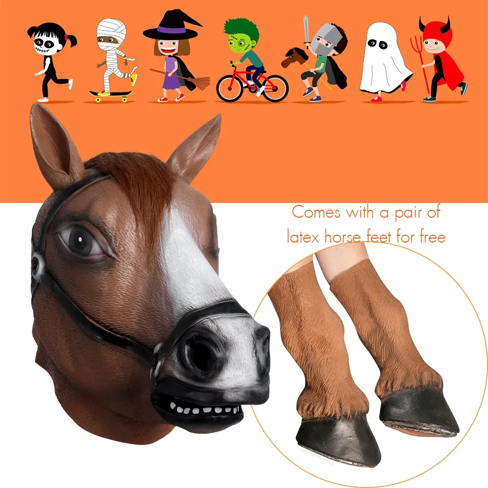 Halloween Costume Cosplay Props Realistic Animal Horse Mask Full Face Pony Masks Cute Mare Dress for Masquerade Ball Party | Дом и сад