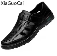 Summer Genuine Leather Mens Sandals Breathable Hollow Out Classic Mens Flat Sandals Solid Rubber Leather Male Casual Sandals 5