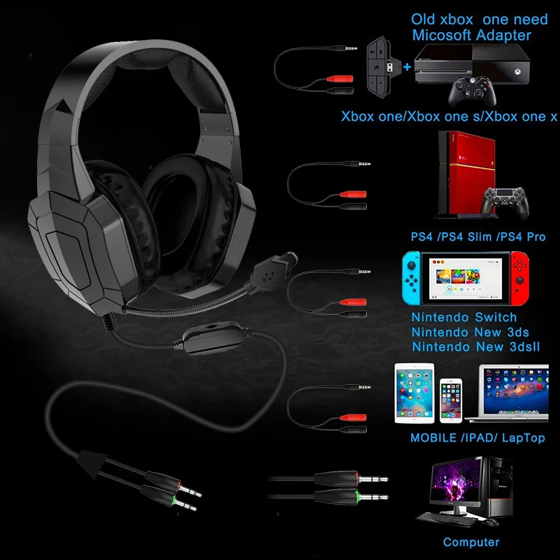 Gaming Headphones With Microphone 360 Rotation Headset Shocking Sound Music Bass Headset For PC Mobile Phone Tablet PS4 Switch