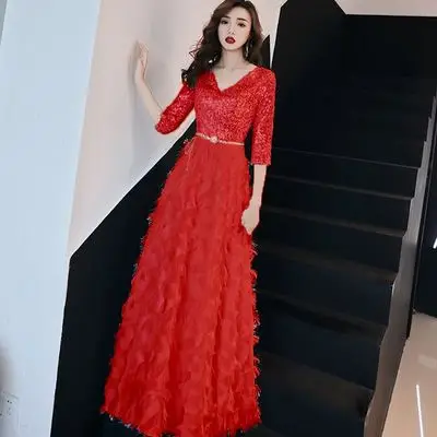 

Elegant Evening Gown Long Skirts 2019 New Style Nobility Banquet Long V-neck Sequin Slimming Annual General Meeting Host Debutan