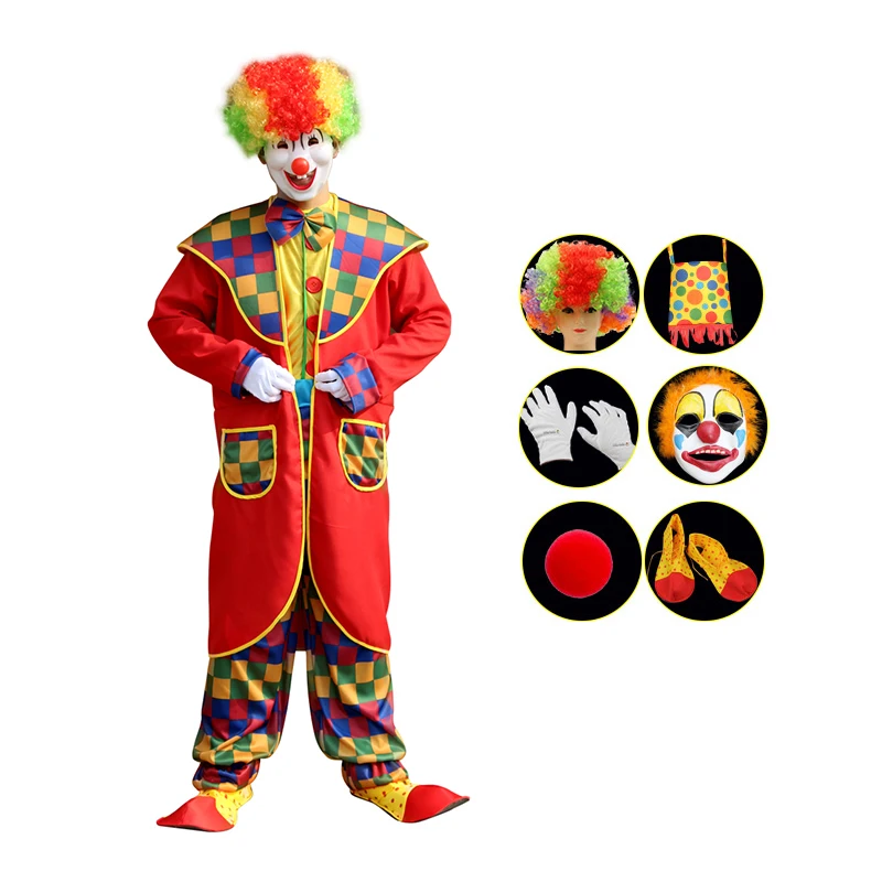 Adult Style Clowns Costume for Men Cosplay Halloween Clothing Masquerade Circus Horror Scary Clown Funny Party Performance | Костюмы и