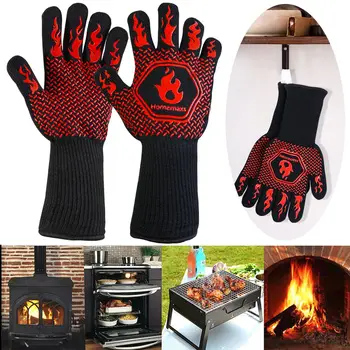 

1 Pair Lower Than 800℃ Gloves Heat Resistant Thick Silicone Cooking Baking Barbecue Oven Gloves BBQ Grill Mittens Kitchen Home