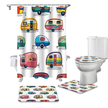 

Cute Cartoon Car Shower Curtains Set Bath Mat Set Toilet Cover Waterproof Shower Curtain Set Bath Mats Rugs