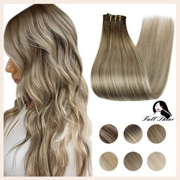 Full Shine Ombre Clip in Hair Extensions 7pcs Double Wefted Extension Blonde Ombre 100% Remy Human Hair Extensions Thick Hair 1