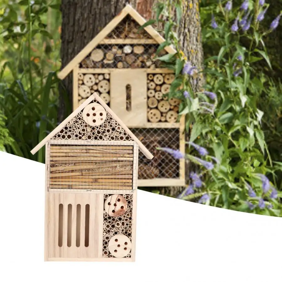 Casa de abejas duradera para insectos, herramientas para miel, refugio de cría de abejas, caja de nidos de madera, decoración de jardín para habitación de insectos
