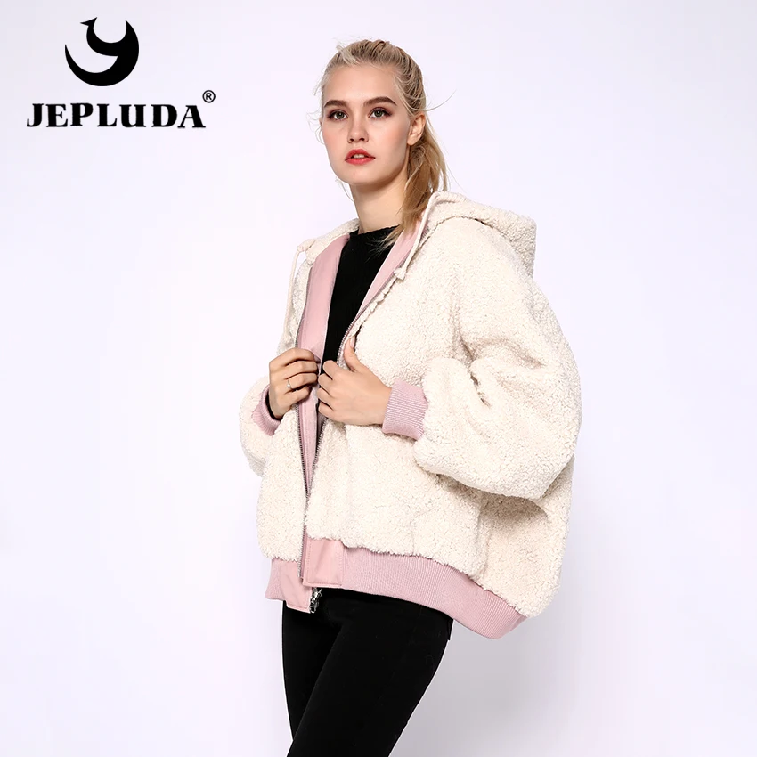

JEPLUDA New large Size Wool Blends Real Fur Coat Women Winter Bat Sleeved Loose type Two-sided Wear Warm Fur Jacket Women Winter