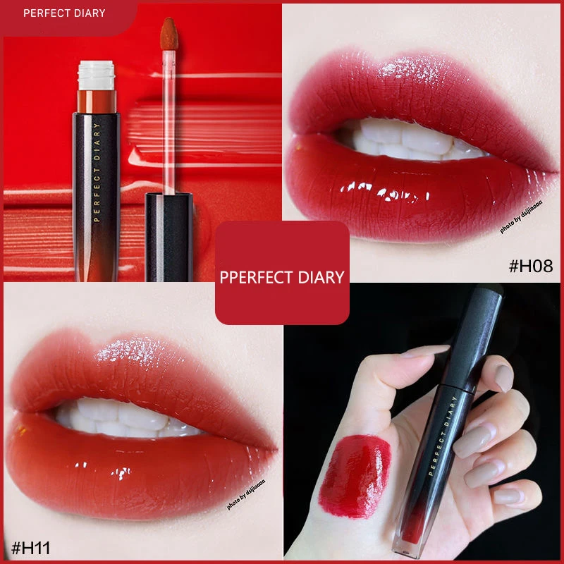 

Perfect Diary Small Wine Tube Water Light Lip Glaze Long-lasting Waterproof Moisturizing Lip Gloss Mirror Surface Lip Dye