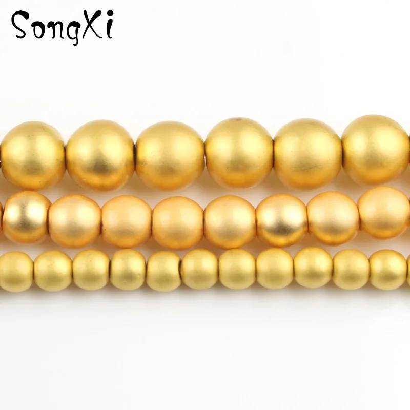 

Natural Dull Polish Matte Gold Hematite Stone 2 3 4 6 8mm Round Beads for Jewelry Making Diy Bracelet Necklace Wholesale 15 Inch