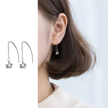 

Mocanie Twinkling Zircon Lovely Star Authentic 925 Sterling Silver Drop Earring for Women Girl Geometric Ear Line Fine Jewelry