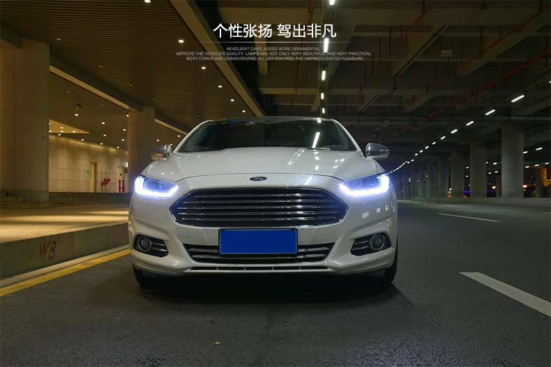 Автомобильный Стильный чехол на голову для Ford Mondeo для Fusion 2013, светодиодный налобный фонарь, DRL, двойной луч, объектив, биксенон, HID