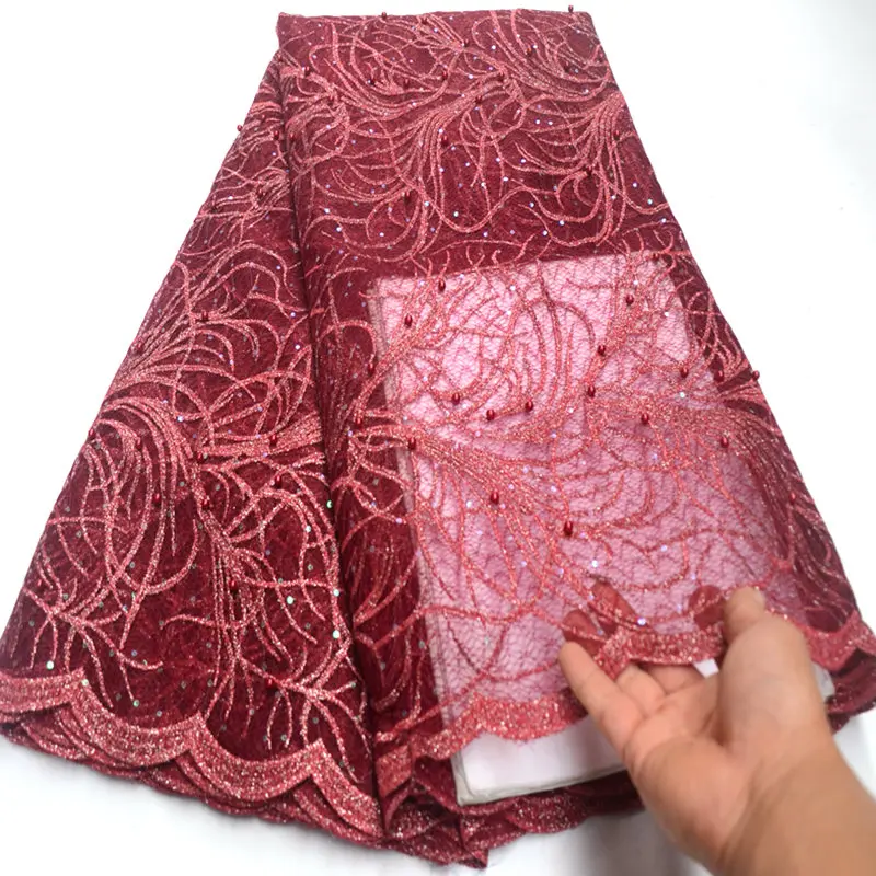 African Lace Fabric High Quality French Double Organza Lace Fabric Latest Sequins Lace Fabrics For Women clothes DG426