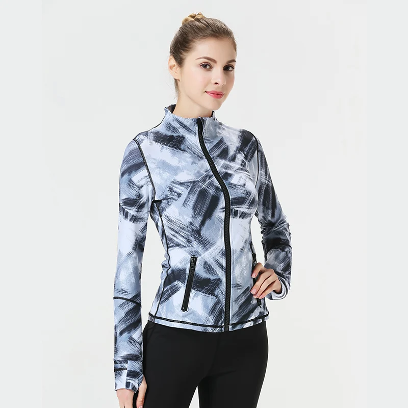 Женская Спортивная одежда на молнии, быстросохнущая спортивная куртка, верхняя одежда для йоги, спортзала, профессиональная одежда из полиэстера для снежной бега