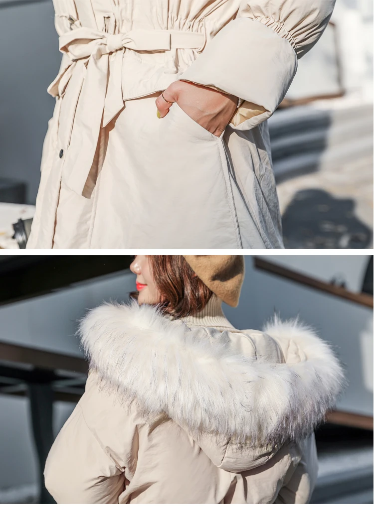 Mid-length Winter New Style down Coat Waist Hugging INS over-the-Knee down Feather Cotton-padded Jacket Coat Fashion