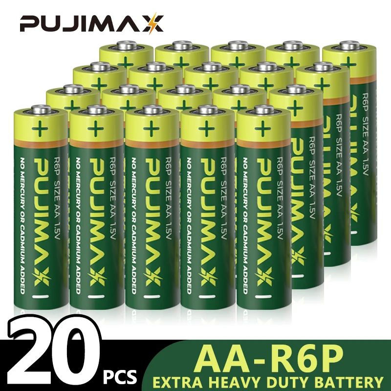 PUJIMAX 20Pcs AA 1.5V Carbon Battery Dry Type Disposable For Air Conditioning TV Remote Control Flashlight Keyboard | Электроника