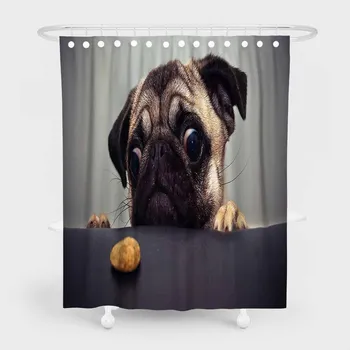 

1 Piece Waterproof Bath Screen Pug Home Waterproof Shower Curtains with Hooks for Bathroom Polyester Decor Bath Curtains