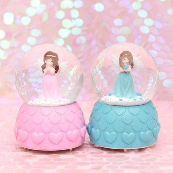 

Cute angel girl with snowflakes Crystal Ball children toy snow light Music box birthday Christmas Valentine's Day gift toy