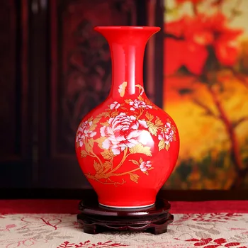 

Jingdezhen Ceramics Chinese Red Red Peony Vase Lucky Red Vase Small Table Vase