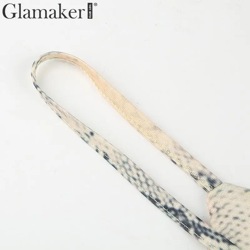 Glamaker, трикотажный короткий топ со змеиным принтом, рубашка для женщин, на одно плечо, неровный воротник, элегантный топ на бретелях, женский сексуальный укороченный топ с открытой спиной
