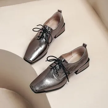 

MLJUESE 2020 women pumps soft cow leather autumn spring square toe black color lace up high heels party dress size 34-42