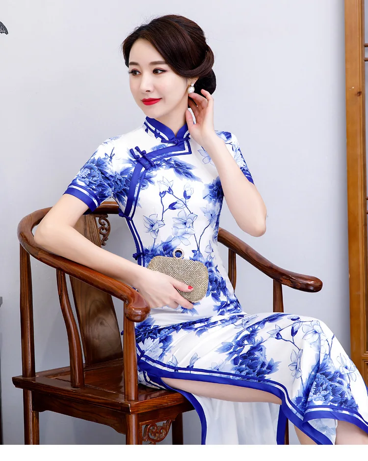 Длинный Стиль Старый Шанхай темперамент модное платье walk show etiquette Miss Qipao элегантные печатные узоры Qipao