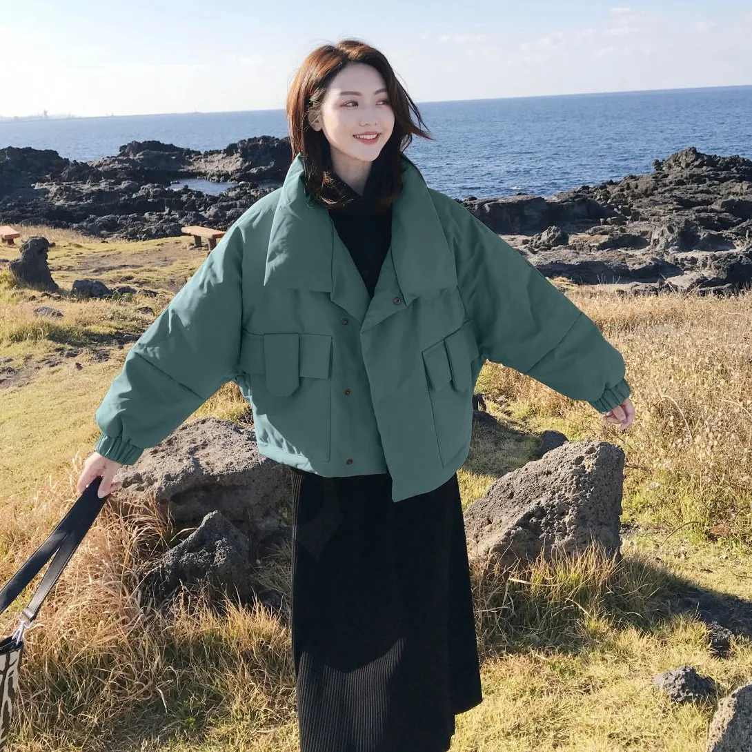 

Photo Shoot Main Push INS Yellow Handsome BF Stand Collar Loose-Fit Versatile Short down Coat Thick Cotton Overcoat Women's Wint