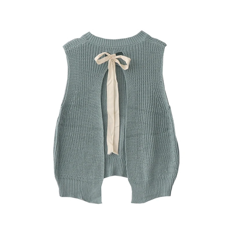 

Korean version of the autumn soft sister sweet Japanese small fresh behind the split tie bow sweater vest vest female