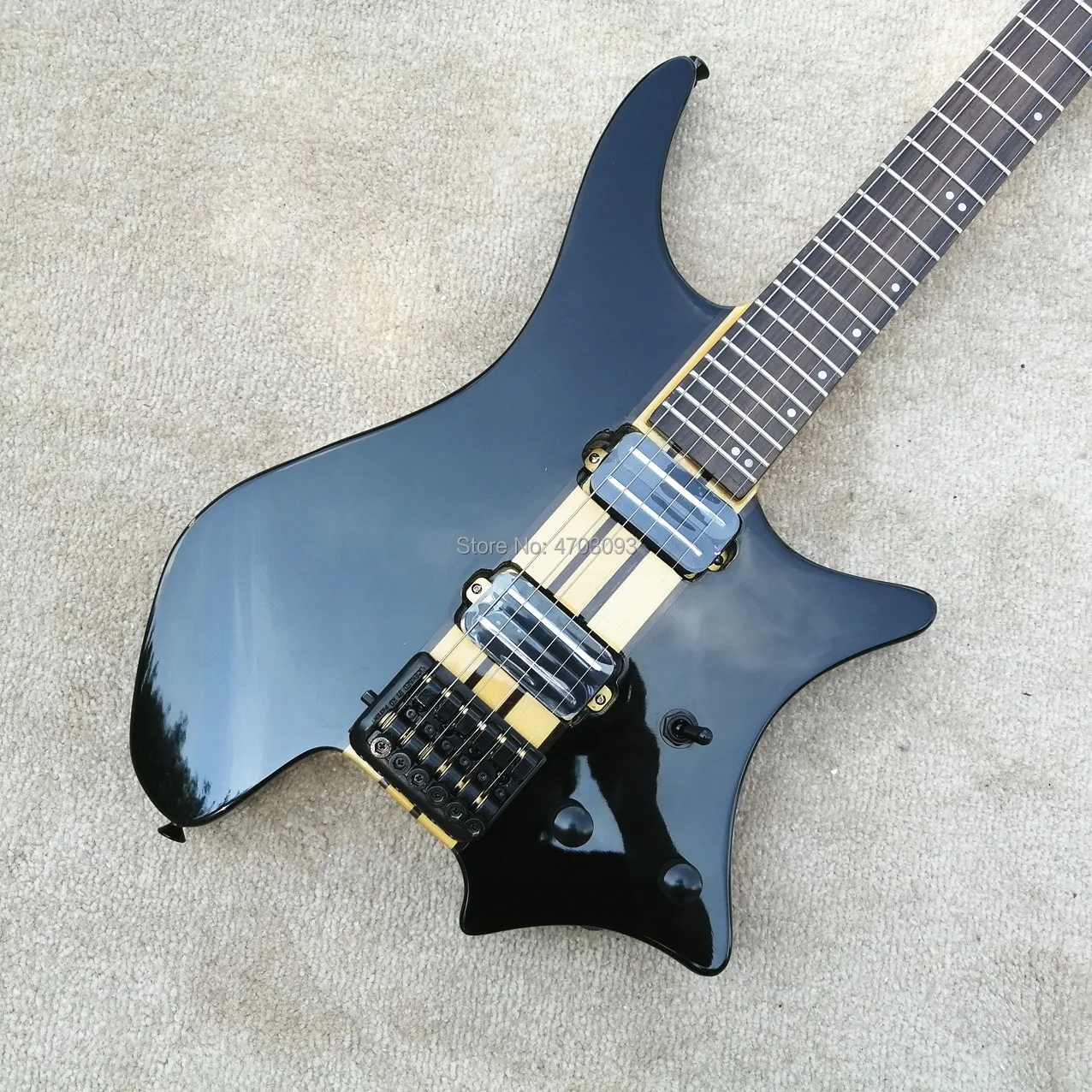 

IN Stock, Black color,GOOD Quality,Through Neck electric Guitar,Headless Guitar,Black Hardware,,Free Shipping
