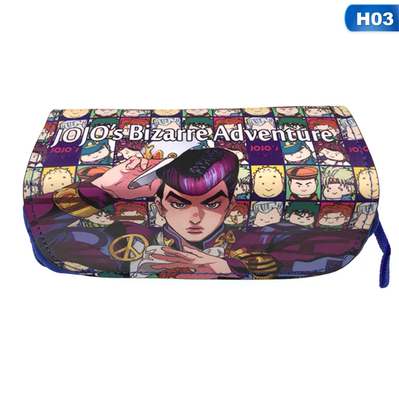 JoJo причудливый чехол для ручек Студенческая ручка чехол для карандашей большая емкость двойная молния кожаный мультяшный чехол для карандашей ручка кошельки - Цвет: H03