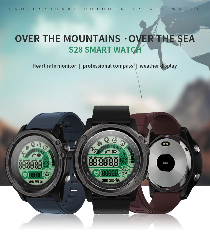 SENBONO S28 спортивный трекер секундомер Смарт часы компас водонепроницаемый пульт дистанционного управления вызов SMS напоминание умные часы Bluetooth 4,0