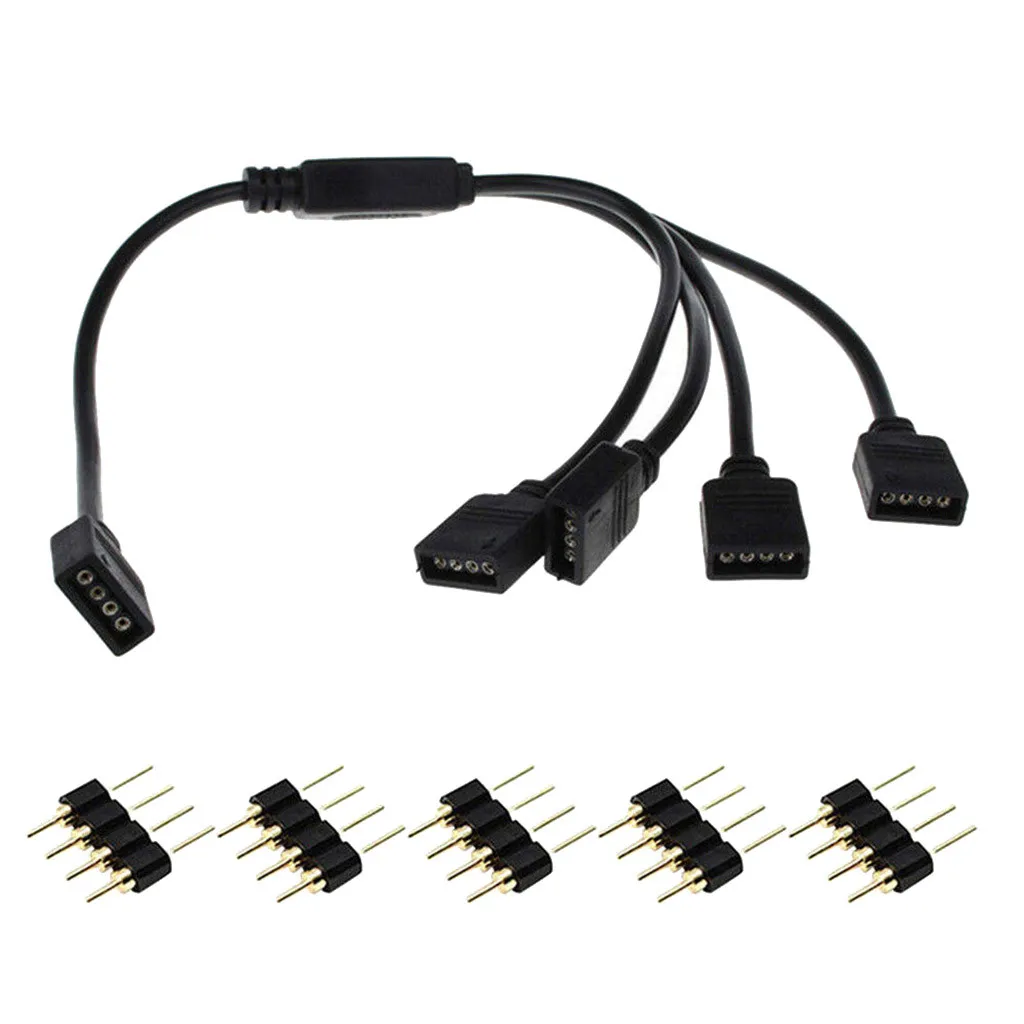 4-контактный RGB Соединительный кабель для светодиодной ленты 1-4 RGB RGBW 4Pin женский черный сплиттер кабель для 3528 5050 led светильник