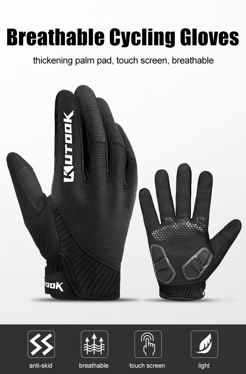 KUTOOK Full Finger Cycling Gel Gloves Touchscreen Size XX Large Black 