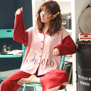

Cute Cotton Sleepwear Print Cartoon Pajamas Set Women 2PCS Nightwear Soft Home Clothes Summer Casual Bathrobe Intimate Lingerie