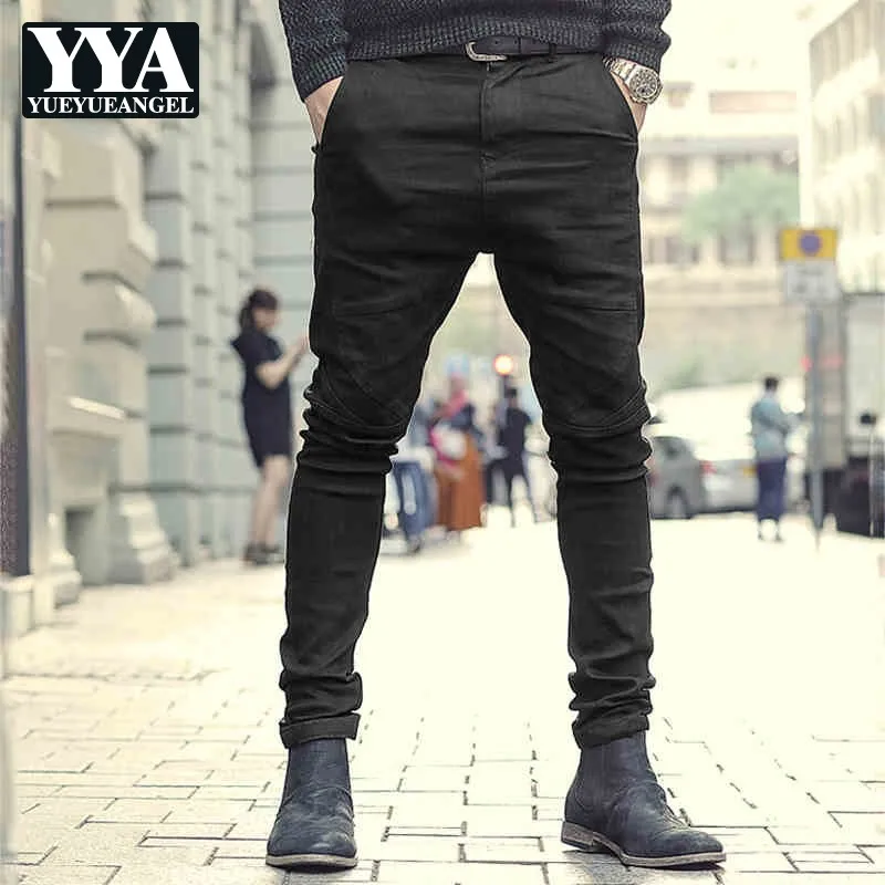 

Spring 2020 Stretch Jeans Men Fashion Slim Fit Pencil Pants High Street Black Biker Cargo Pants Casual Zipper Denim Trousers