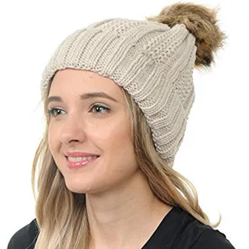 

Beanies Hat Female Fashion 2020 New Women Winter Wool Hat Faux Fur Ball Beanie Knit Warm Hats Cap Brand New #Z