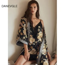 Женские шелковые сексуальные пижамы, два комплекта в ретро стиле, шелковый халат, сексуальные пижамы с рисунком, высокое качество, женские сексуальные домашние услуги