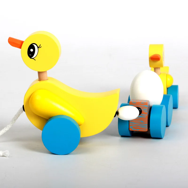 

Wooden Drag Little Duck Bracing Wire Learn Walk Toy Car CHILDREN'S Rope Small Yellow Duck Baby Walker Wooden Duck