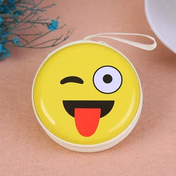 

Tinplate ladies coin purse cute cartoon smiley coin box round zipper girl coin purse USB cable earphone storage bag holiday gift