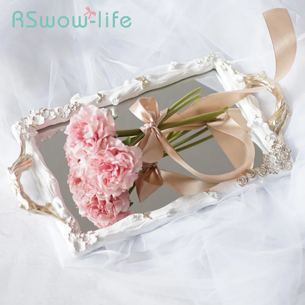 

45.5*28*4cm Mirror Trays Decoration Cosmetics Storage Tray Resin Crafts Creative Gifts Serving Trays Food Tray For Home Goods